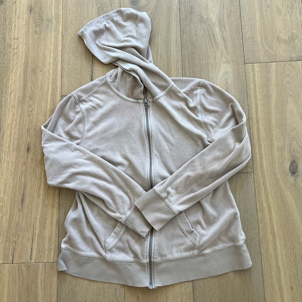 Super soft velvet zip-up hoodie.